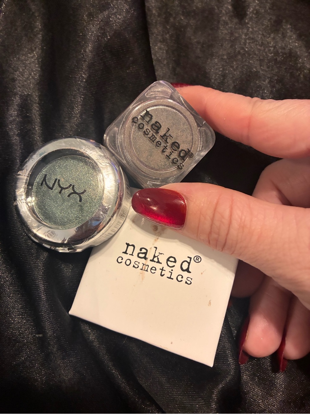 NYX Single Eyeshadow - Shimmery Teal Green & Naked Cosmetics eyeshadows